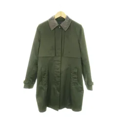 コールハーン COLE HAAN ステンカラーコート ロング 中綿 比翼 切替 羊革 ライナー付 M 緑 グリーン 茶 ブラウン /MN7 ■GY18