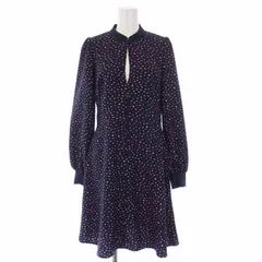 ケイトスペード KATE SPADE ワンピース ひざ丈 長袖 総柄 2 S 紺 ネイビー ピンク NJMUA366 /BM