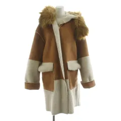 ザラ ベーシック ZARA BASIC フェイクムートンコート ロング丈 フード ボア アウター M 茶 ブラウン /AN48 ■MA