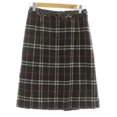 バーバリーブルーレーベル BURBERRY BLUE LABEL 台形スカート ミニ チェック柄 ベルト装飾 ウール 36 茶 ブラウン FXF87-804 /KU