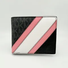MICHAEL KORS（マイケル・コース）クーパー MKシグネチャー 二つ折り財布 ブラック×ホワイト×ピンク PVC 小銭入れあり