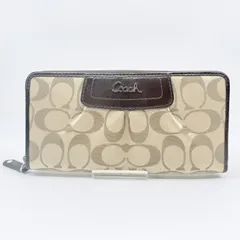 COACH（コーチ）シグネチャー ラウンドファスナー長財布 ベージュ キャンバス×ブラウンレザー