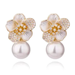 【新着商品】金属アレルギー対応 フープ銀の針ピアスシンプルデザイン人気 リング ピアス レディース 18金つけっぱなし パールピアス花 ゆれるearrings