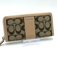 コーチ COACH シグネチャー 長財布 ラウンドファスナー お札入れ レディース ベージュ シルバー金具 レザー