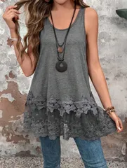 【新品】レディース レース ロング タンクトップ ベスト 重ね着 細見え 体型カバー