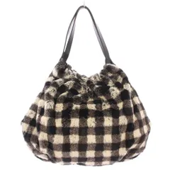 アニエスベー ボヤージュ Agnes b. VOYAGE ハンドバッグ ファー ギンガムチェック柄 黒 ブラック 白 ホワイト /BB