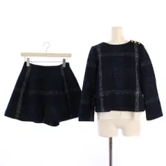 ブルーレーベルクレストブリッジ BLUE LABEL CRESTBRIDGE セットアップ 上下 フェイクレイヤードニット カットソー 長袖 ショートパンツ チェック柄 ウール 36 青 紺 /BM