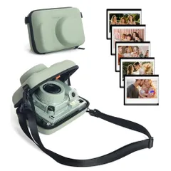 hiyqinチェキケース、Fujifilm instax wide 400/300/210、lomo 用カメラケース 富士フィルムチェキ EVAカメラケース チェキカメラバッグ 全面保護 PUレザー ショルダーストラップ付き フォトフレーム付き（グリーン）e