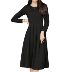 [Gorcre] ワンピース ブラック 長袖 フォーマル セレモニー クルーネック ストレッチ 素材 レディース 冠婚葬祭 演奏会 学校 行事e