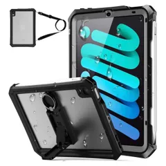 TMACJUMP iPad mini (A17 Pro/第7世代) / mini6 ケース 8.3インチ IP68 完全防水 防塵 耐衝撃 保護フィルム一体型 Touch ID対応｜ペン収納・スタンド・ストラップ付｜ お風呂・キッチン・作業現場向け