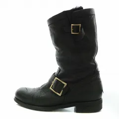 ジミーチュウ JIMMY CHOO エンジニアブーツ ショートブーツ レザー ローヒール タンクソール 37 黒 ブラック /BB