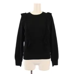 アナイ ANAYI ニット 長袖 クルーネック フリル ストレッチ ワンカラー ウール 38 黒 ブラック /BB