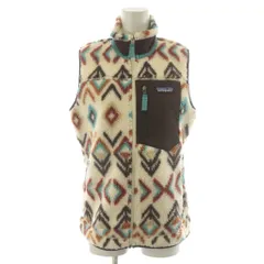 パタゴニア Patagonia クラシック レトロ CLASSIC RETRO-X VEST フリースベスト 総柄 ジップアップ XS ベージュ 茶 ブラウン 水色 ライトブルー 23083 /AN53