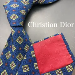 【美品】Christian Dior ネクタイ ひし形 総柄 ネイビー 黄緑