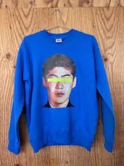 【新作・希少価値超高・一点物】オリジナル　スウェット　ブルー　M　メンズ　レディース　ユニセックス　モザイク写真　ビッグワンポイント