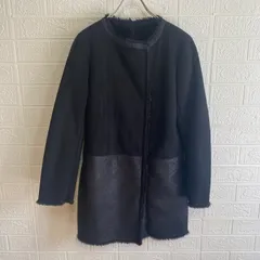 INDIVI インディヴィ 127-95031 15SS ラップ風 フェイクムートン コート アウター ブラック【中古】 レディース