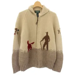 ローレンラルフローレン LAUREN RALPH LAUREN ニットジャケット カウチンニット ジップアップ 総柄 M ベージュ /TK