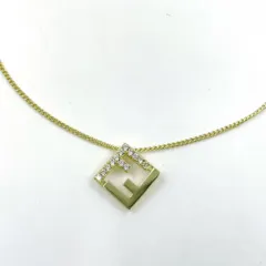 FENDI ロゴ ラインストーン メタル×ラインストーン ゴールド×ホワイト ネックレス