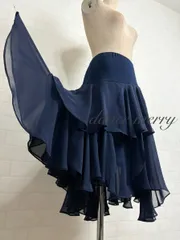 新品　社交ダンス　スカート　ラテン　紺　ネイビー　フリル　パーティ　4606