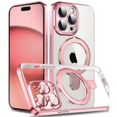 MuZiF iPhone 15 Pro Max 用 ケース MagSafe対応 リング付き クリア メッキ加工 カバー 車載ホルダー対応 多機能 レンズ保護 薄型軽量 耐衝撃構造 透明柔らかいTPU アイフォン15 プロマックス 磁気カバー