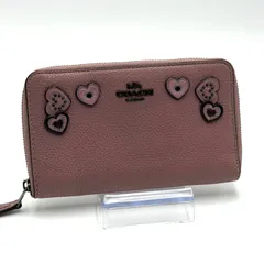 コーチ COACH ハートモチーフ 長財布 ラウンドファスナー お札入れ レディース ピンク レザー