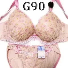 ♪[格安]16[G90&3L]ブラ ショーツ セットpan cute　アンバーローズグラデーションプリントレース柄　大きなカップサイズ 　新品未使用