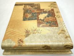 平和屋着物◎漆工芸作家 金森一博 太鼓柄袋帯 短冊重ね花文 金彩 正絹