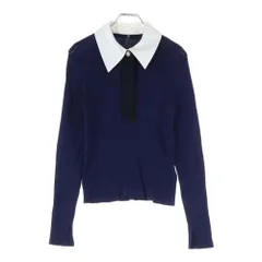 NO BRAND (ノーブランド) NATURAL BEAUTY BASIC ナチュラルビューティーベーシック 24SS リボンタイ付き リブニット セーター ネイビー レディース 017-4170347