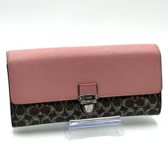 コーチ COACH シグネチャー 長財布 お札入れ レディース ピンク ブラウン シルバー金具 レザー