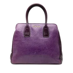 ミュウミュウ ロゴ トートバッグ ハンドバッグ パープル ブラック レザー レディース MIUMIU【1-0253678】