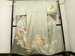 平和屋着物●訪問着　刺繍　群れ鶴地紙草花文　貝紫　暈し染め　金彩　正絹　逸品　AABG1068ph