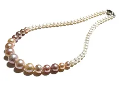 特売セール　個性的な魅力！周囲と差をつける一点物　天然色パープル等マルチカラーの湖水パールグラデーションネックレス６mm－１２ｍｍ