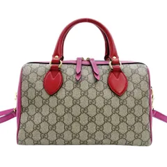 グッチ GUCCI ミニボストンバッグ GGスプリーム ピンク レッド ベージュ ハンドバッグ 2way PVC 7-12-299