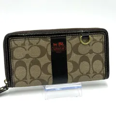 コーチ COACH シグネチャー 長財布 ラウンドファスナー 男女兼用 ブラウン レザー ゴールド金具