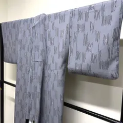 小紋　洗える着物　変わり市松　松葉　抽象模様　ブルーグレー　着物　121tz