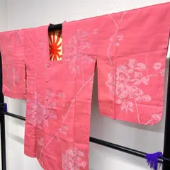 道行コート　セミアンティーク　お召　花模様　着物　121tz ☆