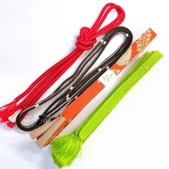 帯締め　4点セット　まとめ売り　手組み　オレンジ　グリーン　着物　122tz