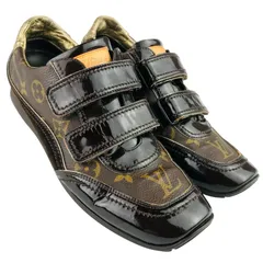 美品★LOUIS VUITTON・ルイヴィトン・レディース レザー切替し モノグラムデザイン ベルクロストラップ スニーカー (37/24㎝相当) ブランドシューズ イタリア製 レディーススニーカー 春靴 オシャレ