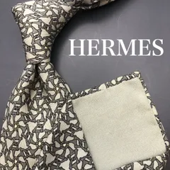 【美品】HERMES エルメス ネクタイ カーキ ブラウン 総柄 チェーン