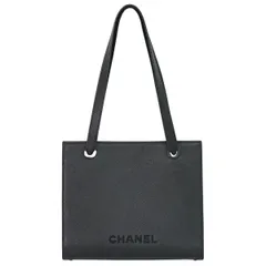 本物 シャネル CHANEL ロゴ ショルダーバッグ トートバッグ キャビアスキン レザー ブラック バッグ 中古・