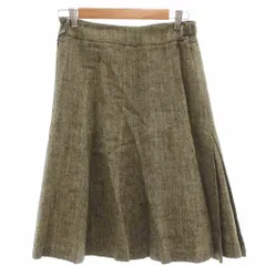 ラルフローレン RALPH LAUREN フレアスカート ひざ丈 ヘリンボーン 絹 シルク×リネン 7 ベージュ 黒 ブラック /JS