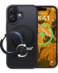 ★CASEKOO iPhone 16 用 ケース 米軍MIL規格 耐衝撃 MagSafe対応 高耐久性【横縦両立・角度自由調整】 最大25W急速充電対応 指紋防止/マット仕上げ/黄変防止/半透明 超強磁力 「MagicStand Pro」(ブラック)