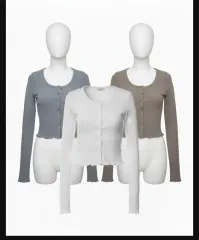 長袖ゴージクロップドカーディガン (3COLOR)