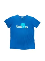 T139 LAUNDAY ブルー プリンティング 半袖Tシャツ L