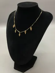 SN969 リーフ 葉っぱ ストーン ゴールド ネックレス アクセサリー アンティーク