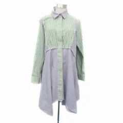 ザラ ベーシック ZARA BASIC シャツワンピース 長袖 ミモレ丈 ストライプ柄 L マルチカラー オフホワイト /HO23