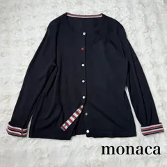 monaca カーディガン Lサイズ ブラック ハートワンポイント クルーネック 刺繍風デザイン ラインリブ 長袖 シンプル 大人カジュアル