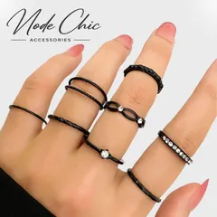 【重ねるだけで、おしゃれ】指輪 メンズ レディース リング アクセサリー NEK ファランジリング フリーサイズ ピンキー 半端リング アクセサリー 7986553 【I】 ブラック