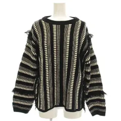 ビームスハート BEAMS HEART フリンジ ニット ストライプ柄 セーター 長袖 F 黒 白 43-15-0907-213 /☆G