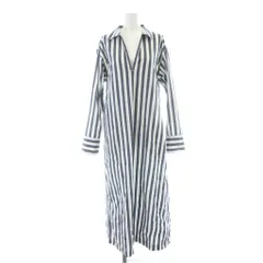 スローブ イエナ SLOBE IENA  シャツワンピース  青 ブルー 白 ホワイト ストライプ柄 Vネック 長袖 /AP